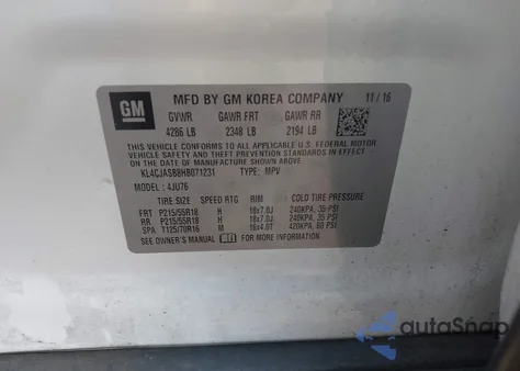 2017 Buick Encore Preferred from USA, damaged, VIN KL4CJASB8HB071231